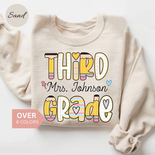 Personalized Third Grade Teacher Sweatshirt, Custom Teacher Team Shirt, Teacher Appreciation Gift,Back to School 3rd Grade Crewneck,Sweater