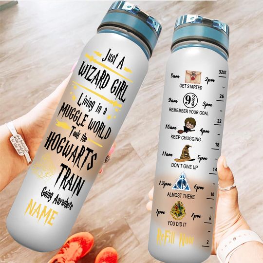 Halloween Water Tracker Bottle, 32Oz Water Bottle, Movie Workout Bottle, Wizard School Bottle, Custom Water Bottle