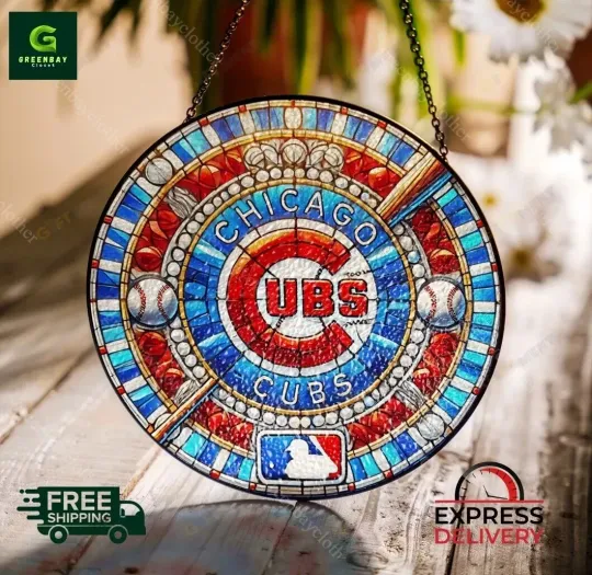 Chicago Baseball Team Cubss Suncatcher Stained Glass Window Hanging Decor