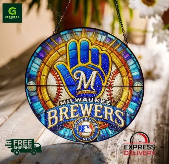 Milwaukee Baseball Team Brewerss Suncatcher Stained Glass Window Hanging Decor