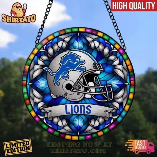 Detroit Football Team Lionss Suncatcher Stained Glass Window Hanging Gifts
