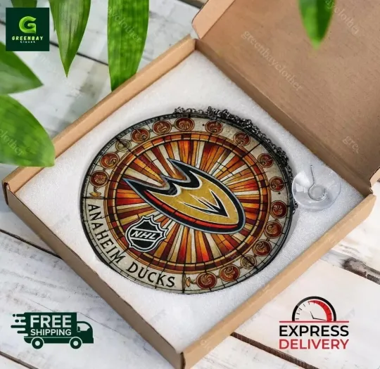 Anaheim Hockey Team Duckss Suncatcher Stained Glass Window Hanging Decor