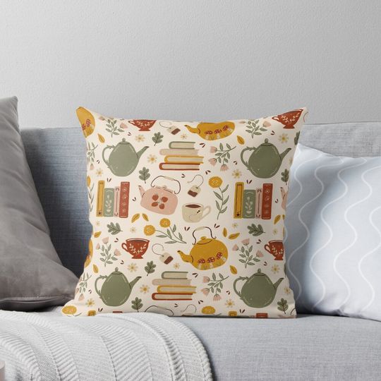 Flowery Books and Tea Pillow