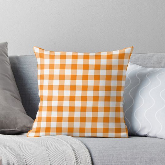 Small Orange Gingham Pillow