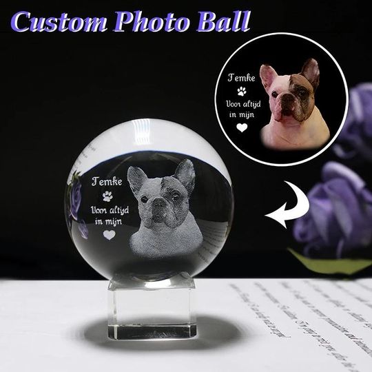 Personalized 2d Photo Engraved Crystal Ball - Custom Pet, Baby, Family Picture Glass Sphere - Unique Souvenir Or Birthday Gift