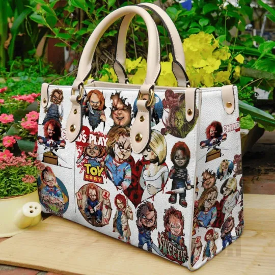 Personalized Chucky Horror Leather Handbag, Chucky Wanna Play Leather Bag Gift
