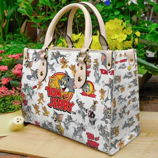 Personalized Tom and Jerry Leather Handbag, Tom and Jerry Women Leather Bag Gift