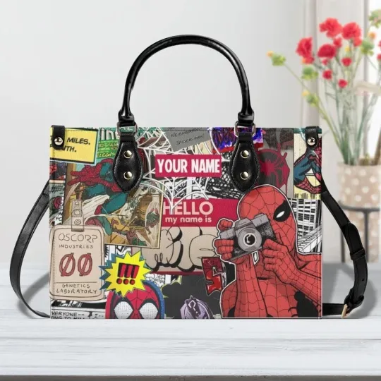 Personalized Spider Man Leather Handbag, Spider Man Lovers Women's Bag Gift
