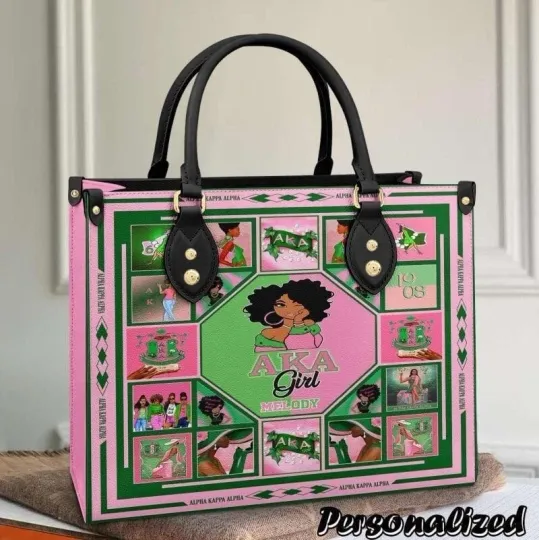 Personalized Alpha Kappa Alpha Leather Handbag, AKA Women's Leather Bag Gift
