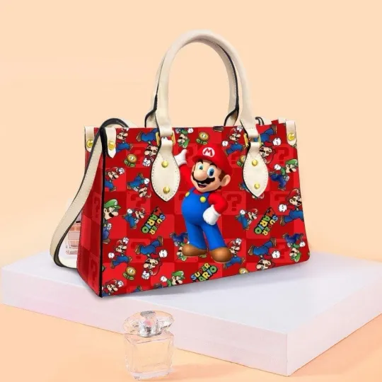 Personalized Super Mario Leather Handbag, Super Mario Women's Leather Bag Gift