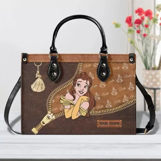 Personalized Beauty and the Beast Leather Handbag, Belle Princess Leather Bag
