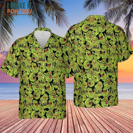 Slimer Ghostbusters Hawaiian Shirt Casual Button Down Shirt