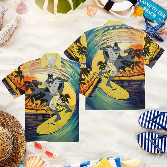 Batman Surfing Hawaiian Shirt Casual Button Down Shirt