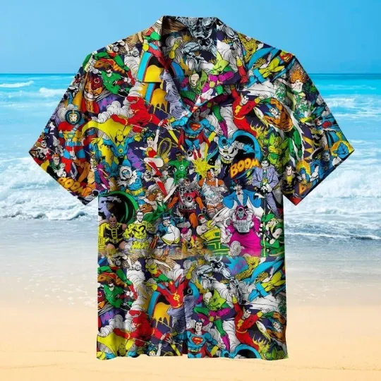 Superhero Comics Hawaiian Shirt Casual Button Down Shirt