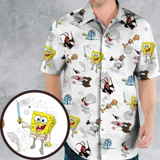 SpongeBob SquarePants Jedi Star Wars Hawaiian Shirt Casual Button Shirt