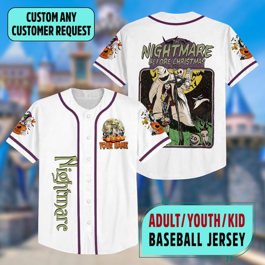 Custom The Nightmare Before Christmas Baseball Jersey, Jack Skellington Sally Oogie Boogie Jersey, Trick or Treat Shirt, Horror Movie Shirt
