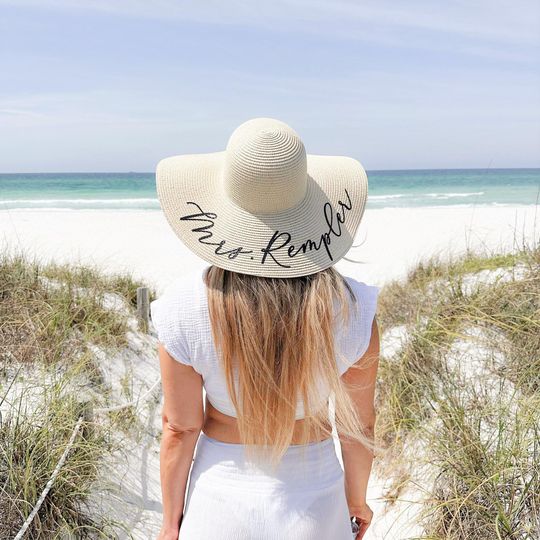 Custom Bride Sun Hat - Summer Beach Hat for Bachelorette Party and Honeymoon