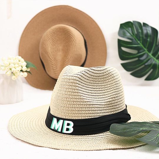 Personalized Beach Sun Hat with Monogram, Mrs. Straw Hat, Bridal Party Gift, Custom Logo