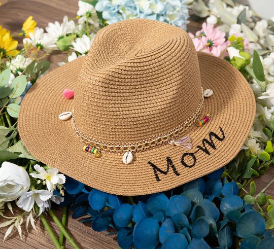 Custom Embroidered Fedora Hat for Women, Bohemian Straw Summer Hat, Personalized Bridesmaid Hat, Monogrammed Beach Hat, Gift for Mom & Grandma