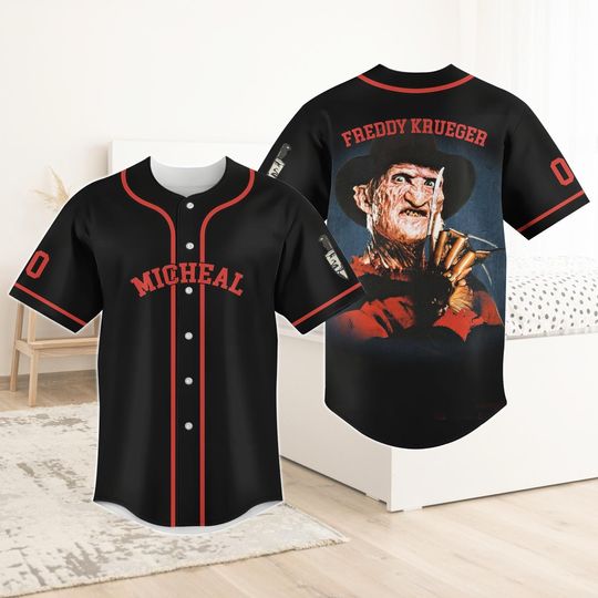Personalized Freddy Krueger Baseball Jersey, Nightmare On Elm Street Jersey Shirt, Horror Sports Shirt, Halloween Slasher Team Jersey