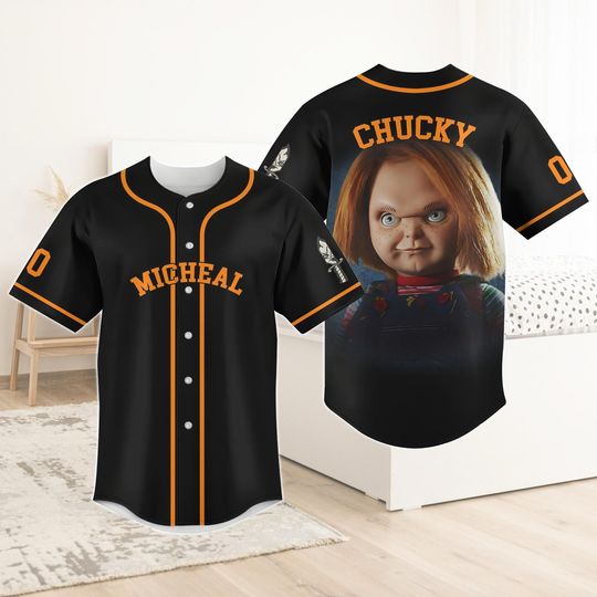 Personalized Chucky Baseball Jersey, Custom Child's Play Sport Jersey, Horror Shirt, Halloween Slasher Team Jersey, Scary Movie Outfit