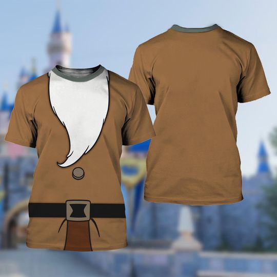 Disney Snow White and Seven Dwarfs Costume Cosplay 3D T-Shirt, Bashful Halloween Costume Shirt, Princess Cosplay 3D Group Matching Tee