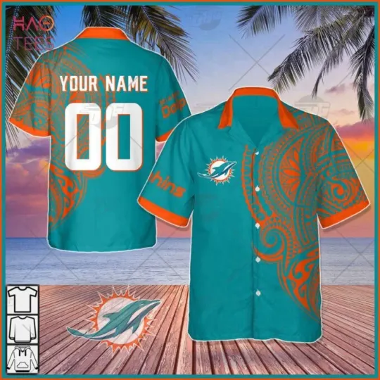 Personalize football Miami Dolphins Polynesian Tattoo Design Hawaiian Shirt