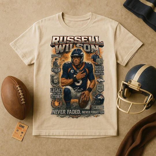 Russell Wilson Vintage 90s T-Shirt, Denver Broncos Retro Shirt, Anime Football Graphic Tee, Faith Legacy Football Fan Tee