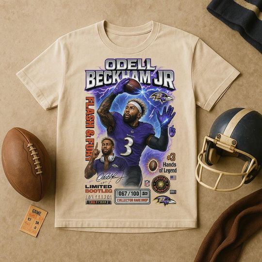 Odell Beckham Jr. Vintage 90s Style Ravens Football Graphic T-Shirt, Retro Anime Comic Fan Tee