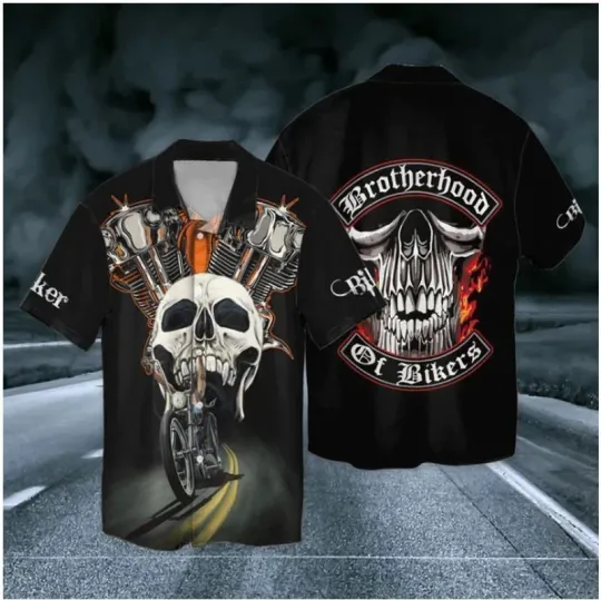 Hawaiian Shirt Skull Motorcycle Brotherhood Bikers Hawaii Shirt