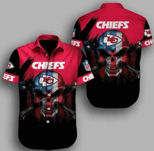 football Kansas City Chiefs Red Skull Hawaiian Shirt