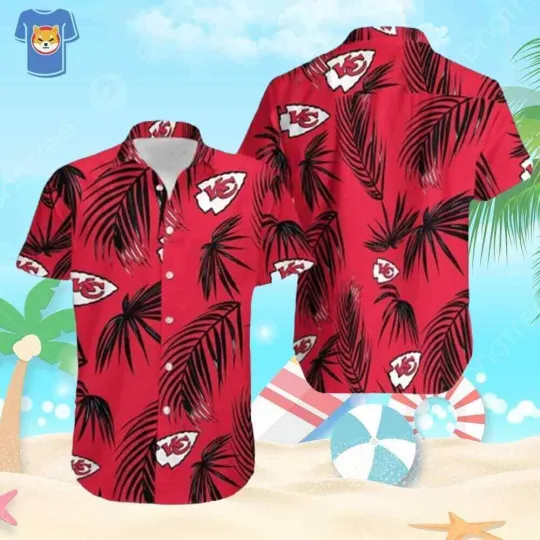 Kansas City Chiefs Hawaiian Shirt Tropical Palm Leaves On Red Theme