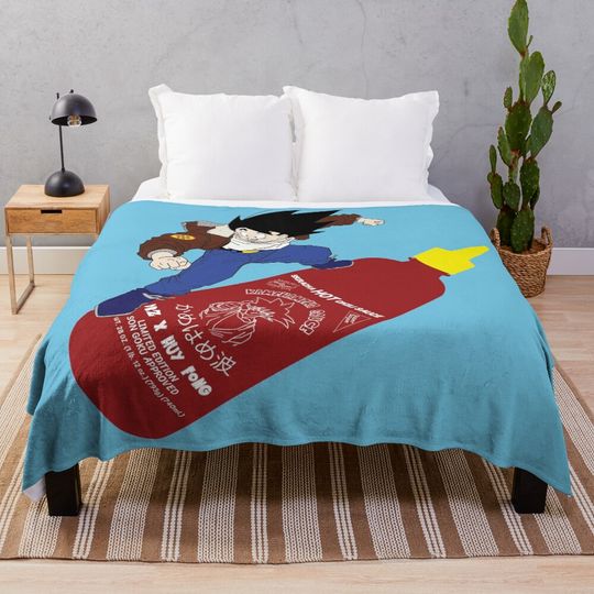 Goku on Flying Sriracha Throw Blanket, Gift for Fan, for All Age