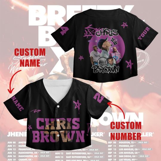 Personalized Chris Brown Crop Top Baseball Jersey, Breezy Bowl XX Tour 2025 Jersey, Custom name  baseball jersey For Team, Chris Brown Merch