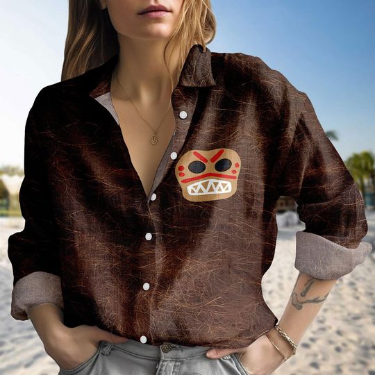 Moana Kakamora Face Shirt, Disney Villain Coconut Pirate Shirt, Tribal Brown Blouse Women Shirt, Island Cartoon Top