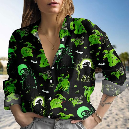 Green Oogie Boogie Halloween Shirt, Nightmare Before Christmas Neon Villain Blouse Shirt, Glow In Dark Style Shirt