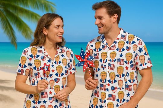 Trump 4th of July Hawaiian Shirt, American Flag Trump Face Shirt, Patriotic Independence Day Shirt, Usa Summer Beach Tee, Memorial Day Gift