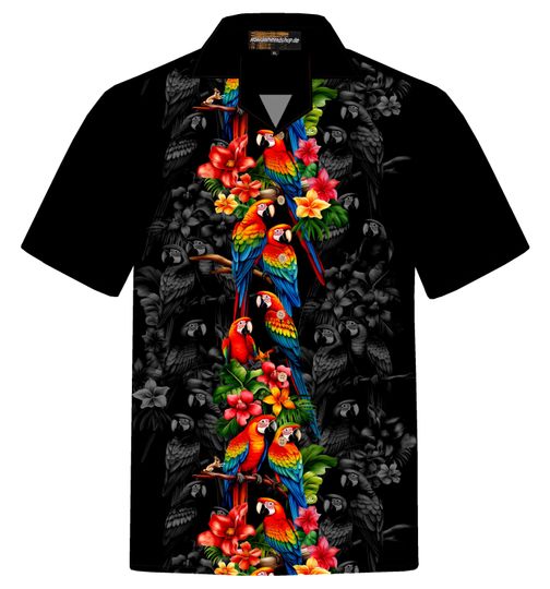Hawaiian Shirt "Parrot's Elegance" for men / 100% cotton / size S - 8XL / parrots / black