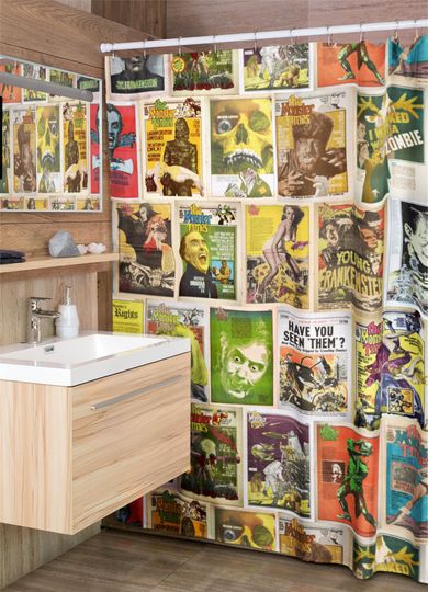 Retro Monsters Shower Curtain Vintage Horror Comics Sci-Fi King Kong god zilla Bathroom Decor