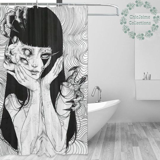 JunIto Horror Manga Shower Curtain, Creepy Anime Bathroom Decor, Tomie Uzumaki Design, Japanese Otaku Bathroom Accessory