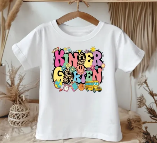 Girls Cute Kindergarten Graphic T Shirt -Kids Fashion School Clothes NEW
