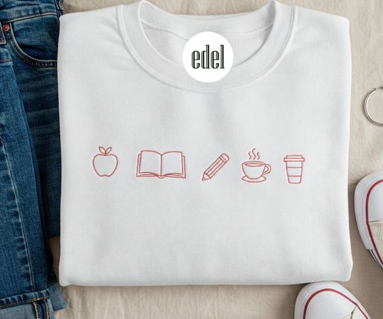 Cute Teacher Embroidered Sweatshirt, Coquette Icon Crewneck, Back to School Gift, Personalized Teacher Shirt for Teacher Life Shirt