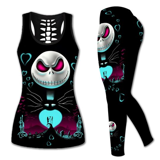 Jack, Sally The Nightmare Before Christmas ver2 Hollow Tanktop Legging Set, Workout Clothes, Gift For Women