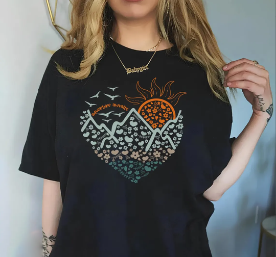 Adventure Awaits Sunny Heart Vintage T-Shirt, Travel Shirt