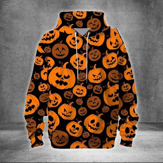 3D Printed Halloween Vampire Pumpkin Hoodie Sweatshirt, Cozy Fall Outfit for Women