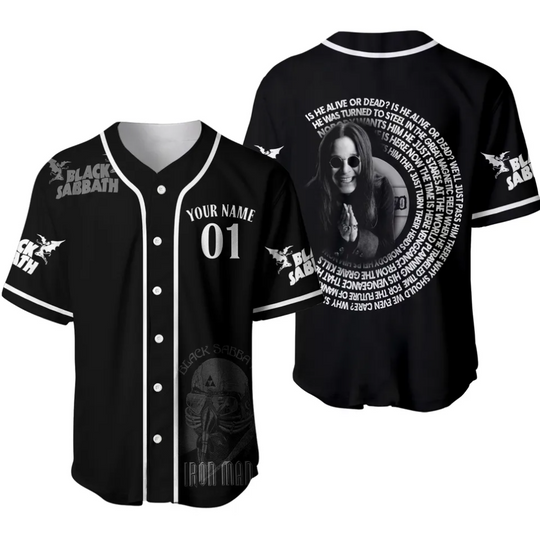 Custom Name & Number Black Sabbath Ozzy Osbourne Baseball Jersey