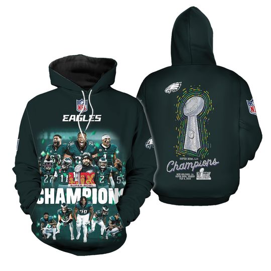 2025 Philadelphia Eagles Super Bowl LIX Hoodie Pullover Fans Apparel