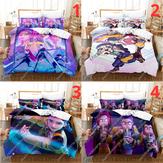 Kpop Demon Hunters Bedding Set Twin Full Queen King Size Anime Duvet Cover Bed Sheet