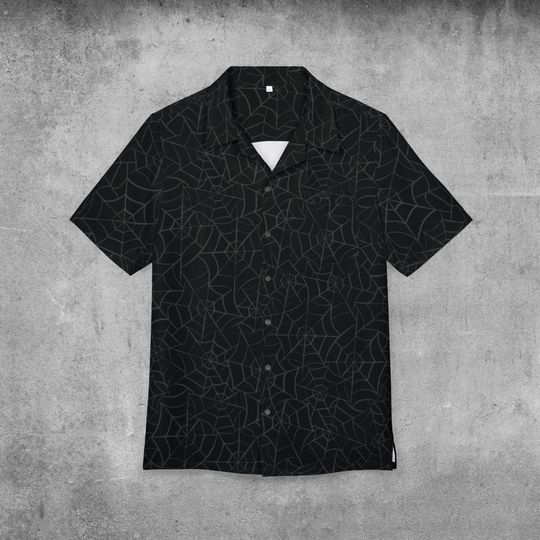 Spiderweb Hawaiian Shirt, Gothic Halloween Button Down