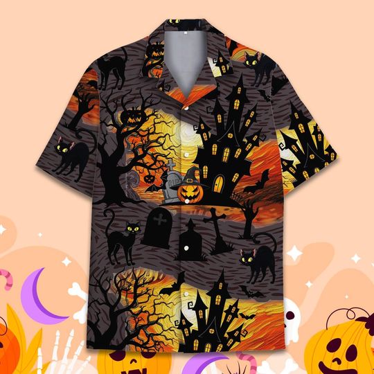 Haunted House Halloween Hawaiian Shirt for Men Women Youth